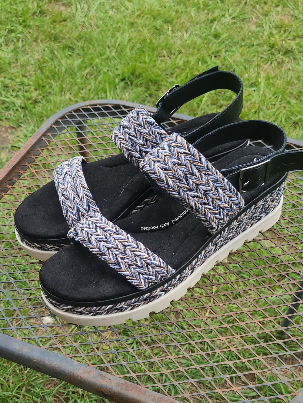Jambu Braided Platform Sandal - Black, Navy & Beige Size Womens 8.5 M